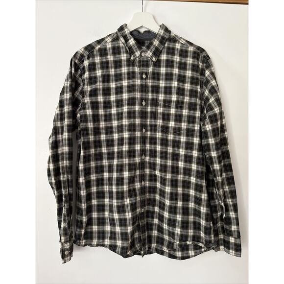 American Eagle Outfitter Classic Fit Mens Sz Lg Seriously Soft Shirt Black Plaid - Picture 1 of 13